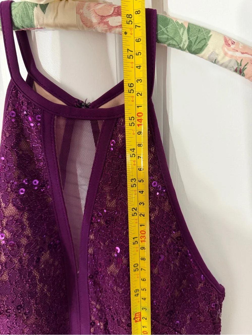 Morgan & Co. Purple Sequin Lace Open Back Formal Gown Size 3 Tall - Picture 13 of 13